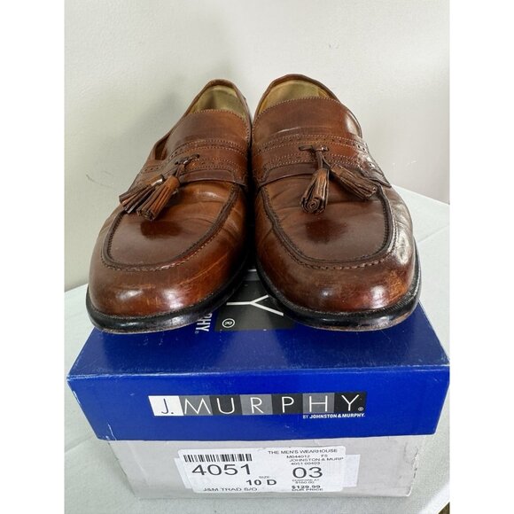 J Murphy Mens 10D Shoe Italy Cognac Brown Loafer Preppy Boxed Heritage Tassel - Picture 4 of 16